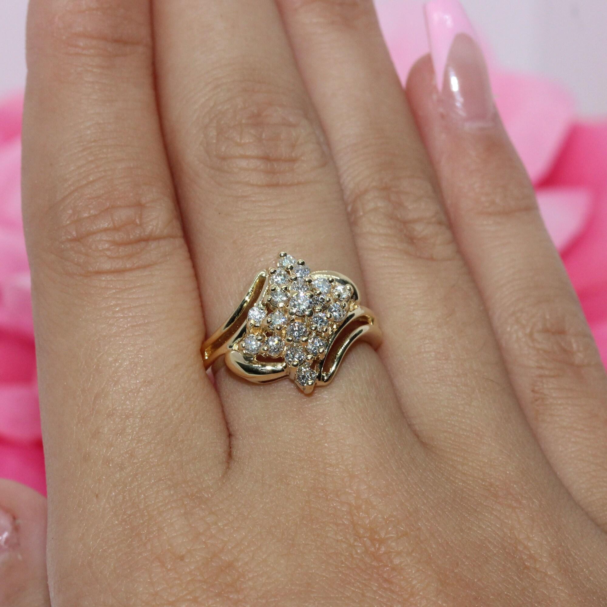 0.75 TW Cluster Diamond Swirl Cocktail Ring 14K Yellow Gold Ladies Size 4.5