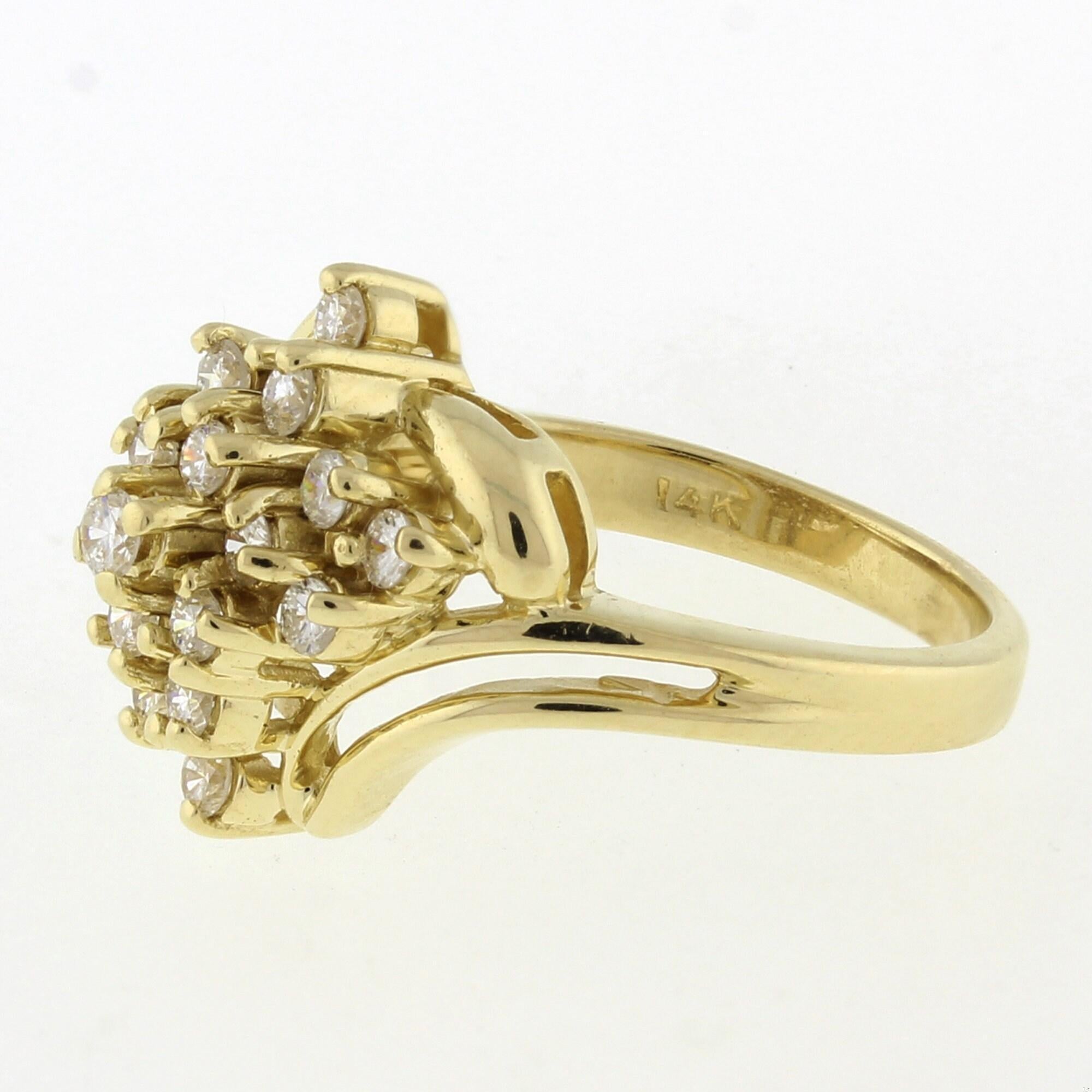 0.75 TW Cluster Diamond Swirl Cocktail Ring 14K Yellow Gold Ladies Size 4.5