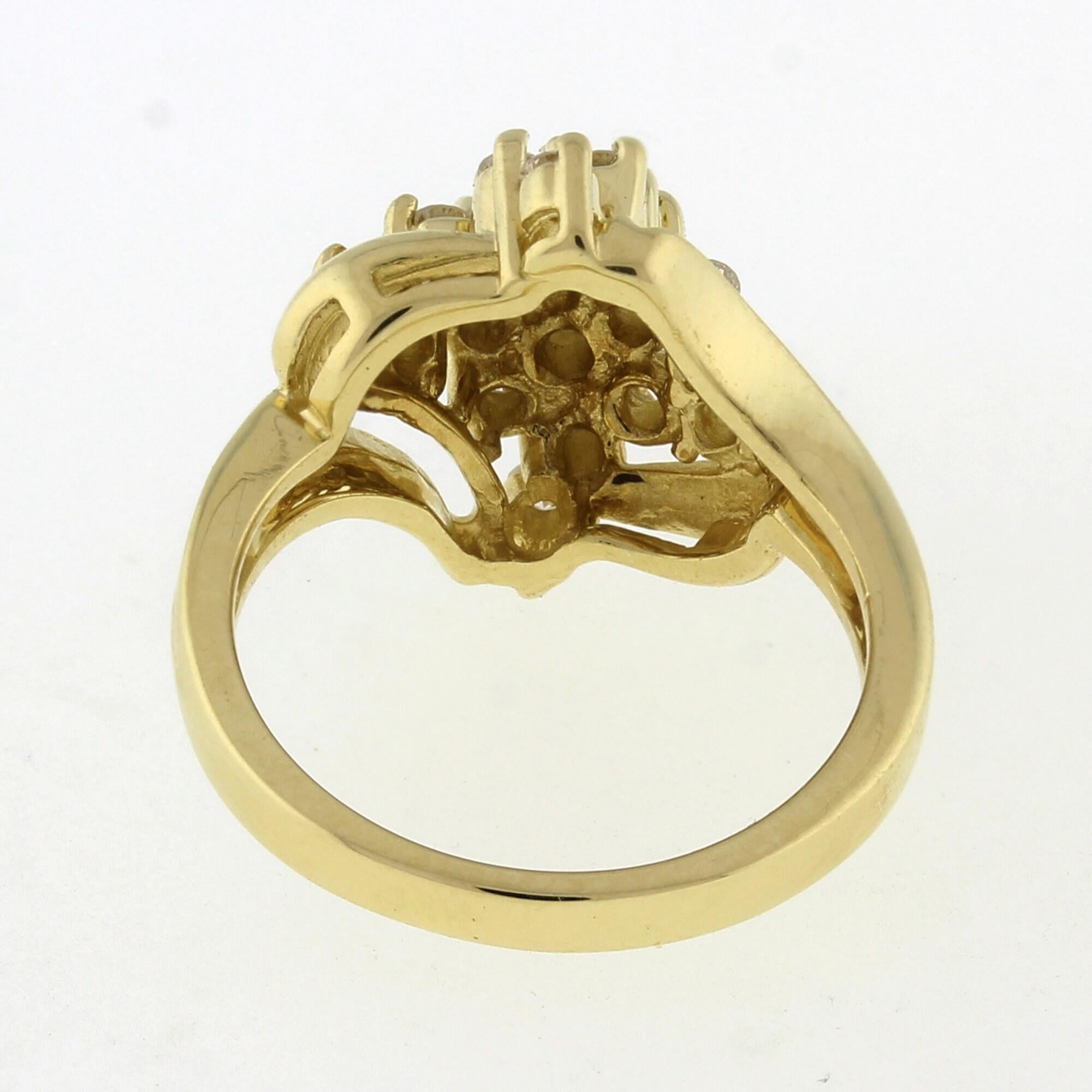 0.75 TW Cluster Diamond Swirl Cocktail Ring 14K Yellow Gold Ladies Size 4.5