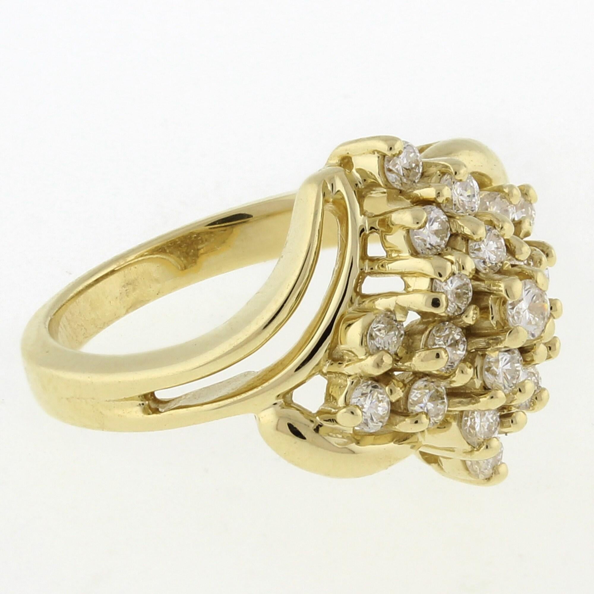 0.75 TW Cluster Diamond Swirl Cocktail Ring 14K Yellow Gold Ladies Size 4.5