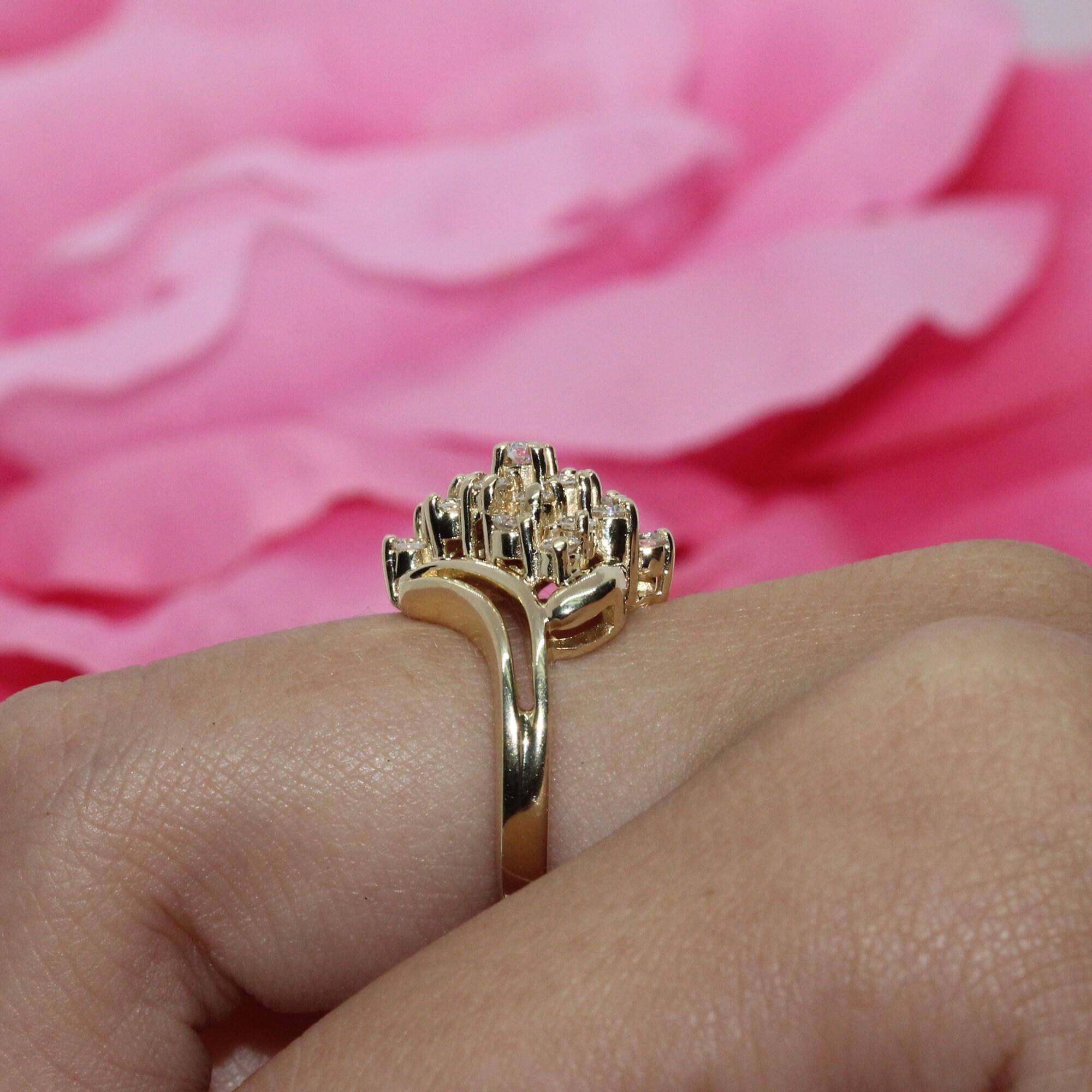 0.75 TW Cluster Diamond Swirl Cocktail Ring 14K Yellow Gold Ladies Size 4.5