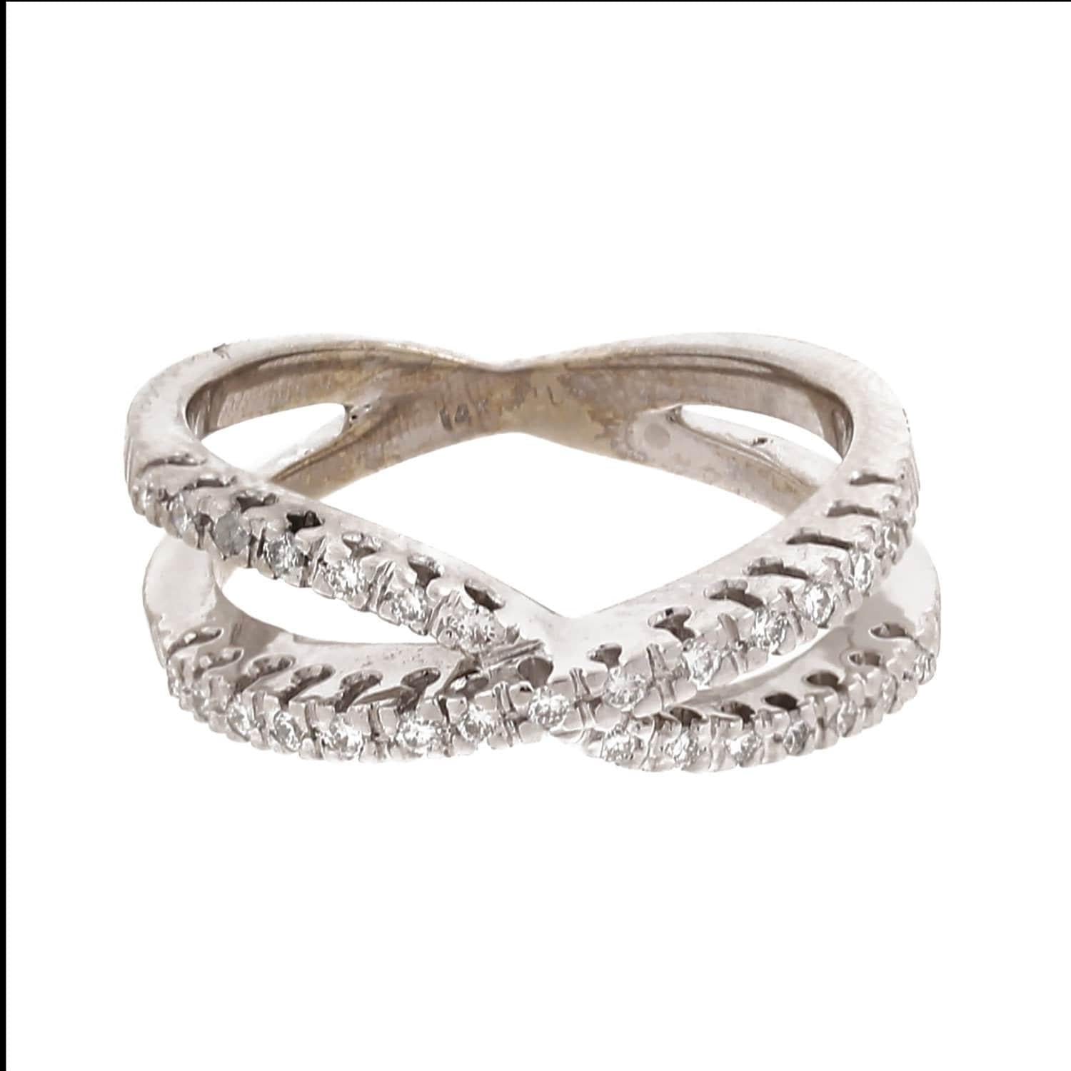 Estate Diamond Crossover Ring 14K White Gold 0.50 CTW Round Diamonds Size 6.5