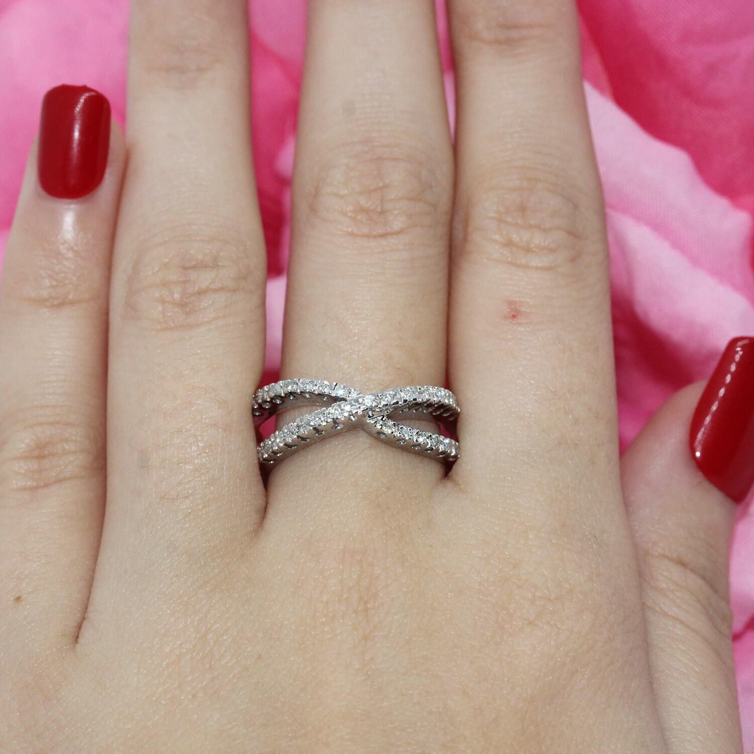 Estate Diamond Crossover Ring 14K White Gold 0.50 CTW Round Diamonds Size 6.5