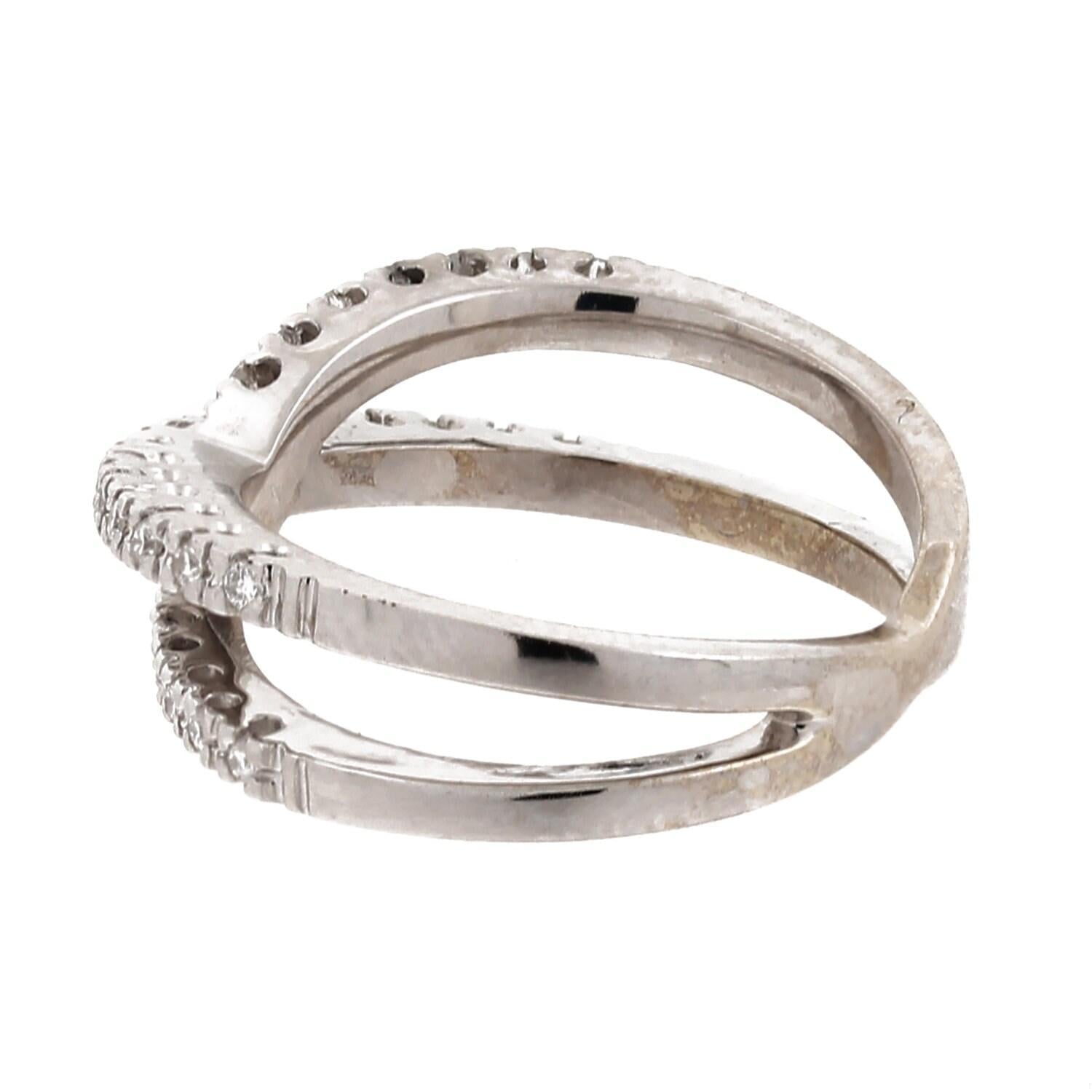 Estate Diamond Crossover Ring 14K White Gold 0.50 CTW Round Diamonds Size 6.5