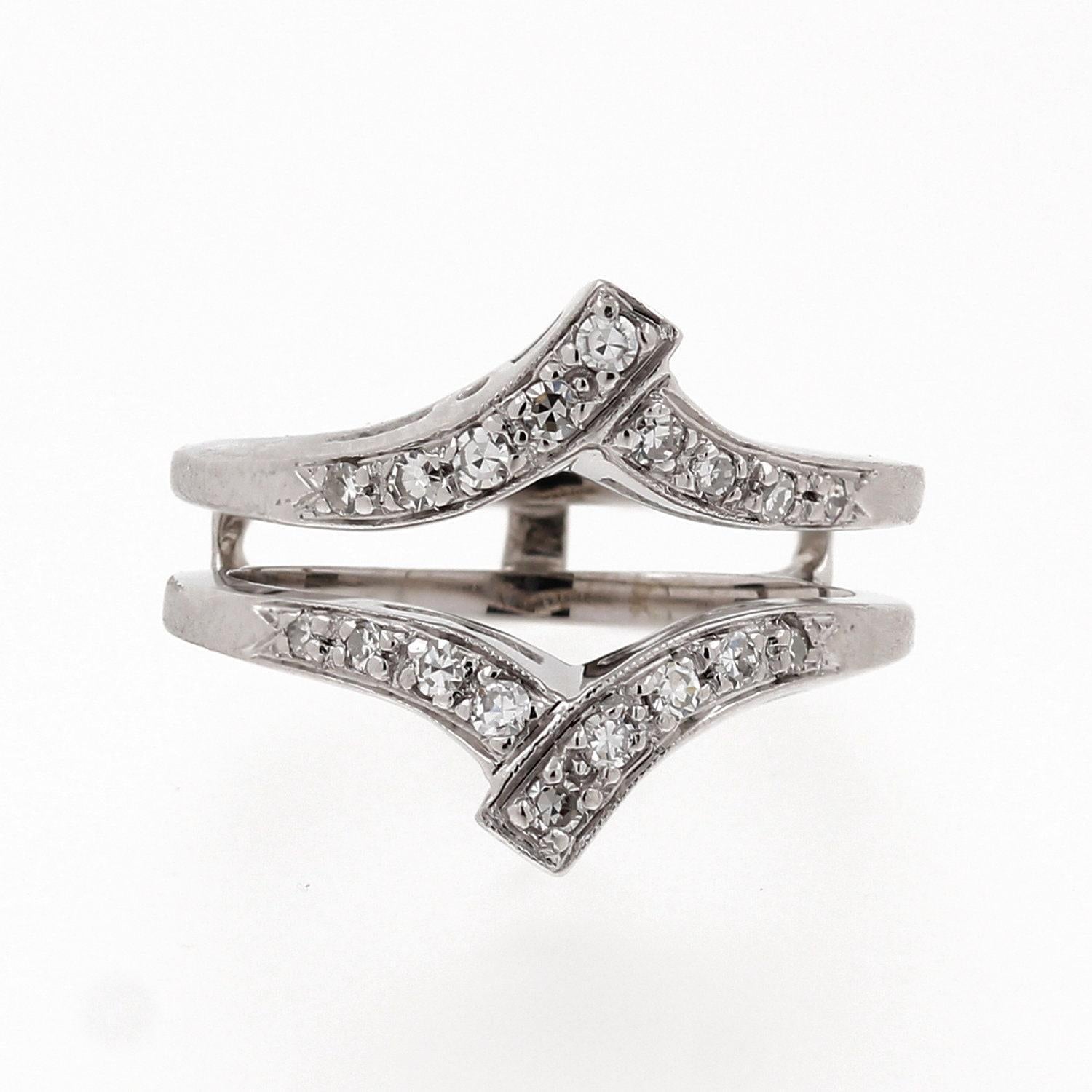 Estate Diamond Jacket Ring 14K White Gold 0.45 CTW Accents Bridal Size 7