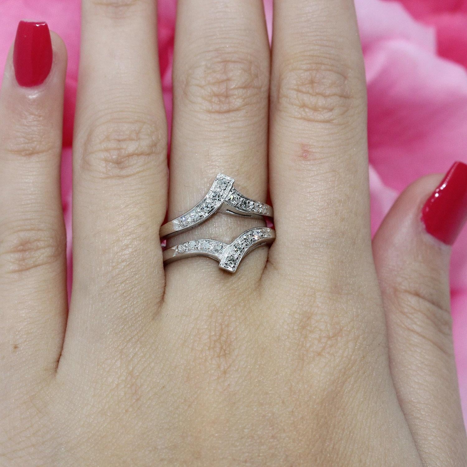 Estate Diamond Jacket Ring 14K White Gold 0.45 CTW Accents Bridal Size 7