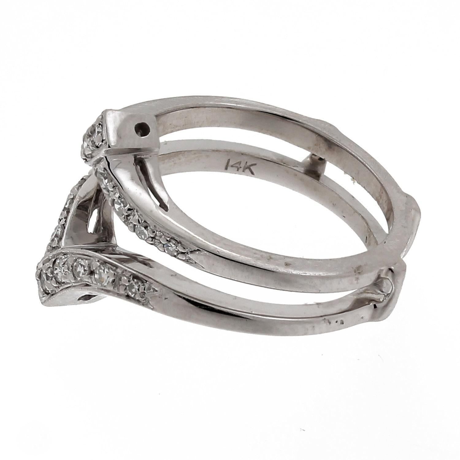 Estate Diamond Jacket Ring 14K White Gold 0.45 CTW Accents Bridal Size 7