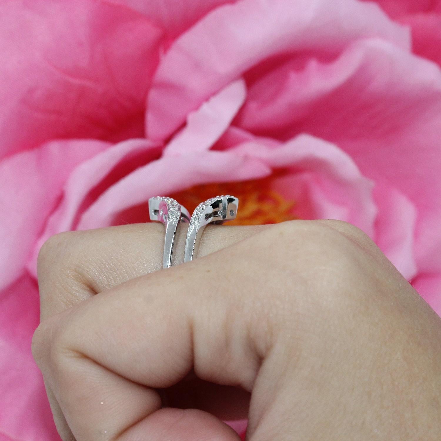 Estate Diamond Jacket Ring 14K White Gold 0.45 CTW Accents Bridal Size 7