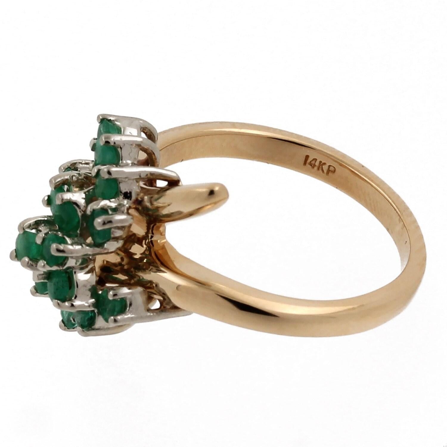 Floral Emerald Bypass Ring 14K Yellow Gold 0.60 CTW Size 6.25 Estate
