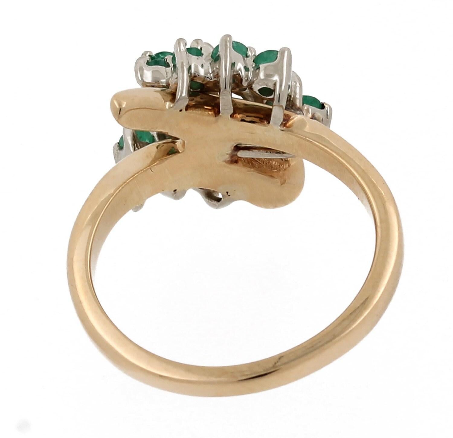 Floral Emerald Bypass Ring 14K Yellow Gold 0.60 CTW Size 6.25 Estate