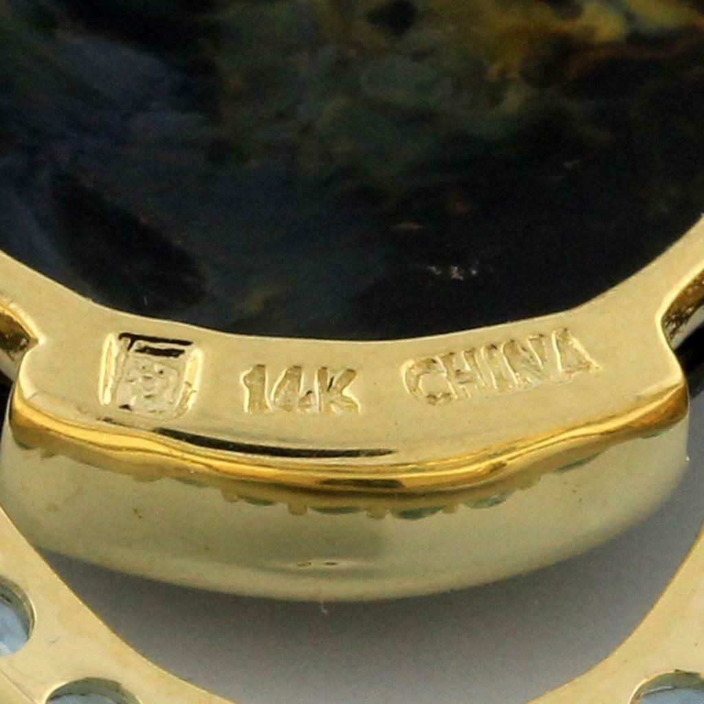 Pietersite Gem Blue Topaz Accent Oval Pendant 14K Yellow Gold 1.25" Estate