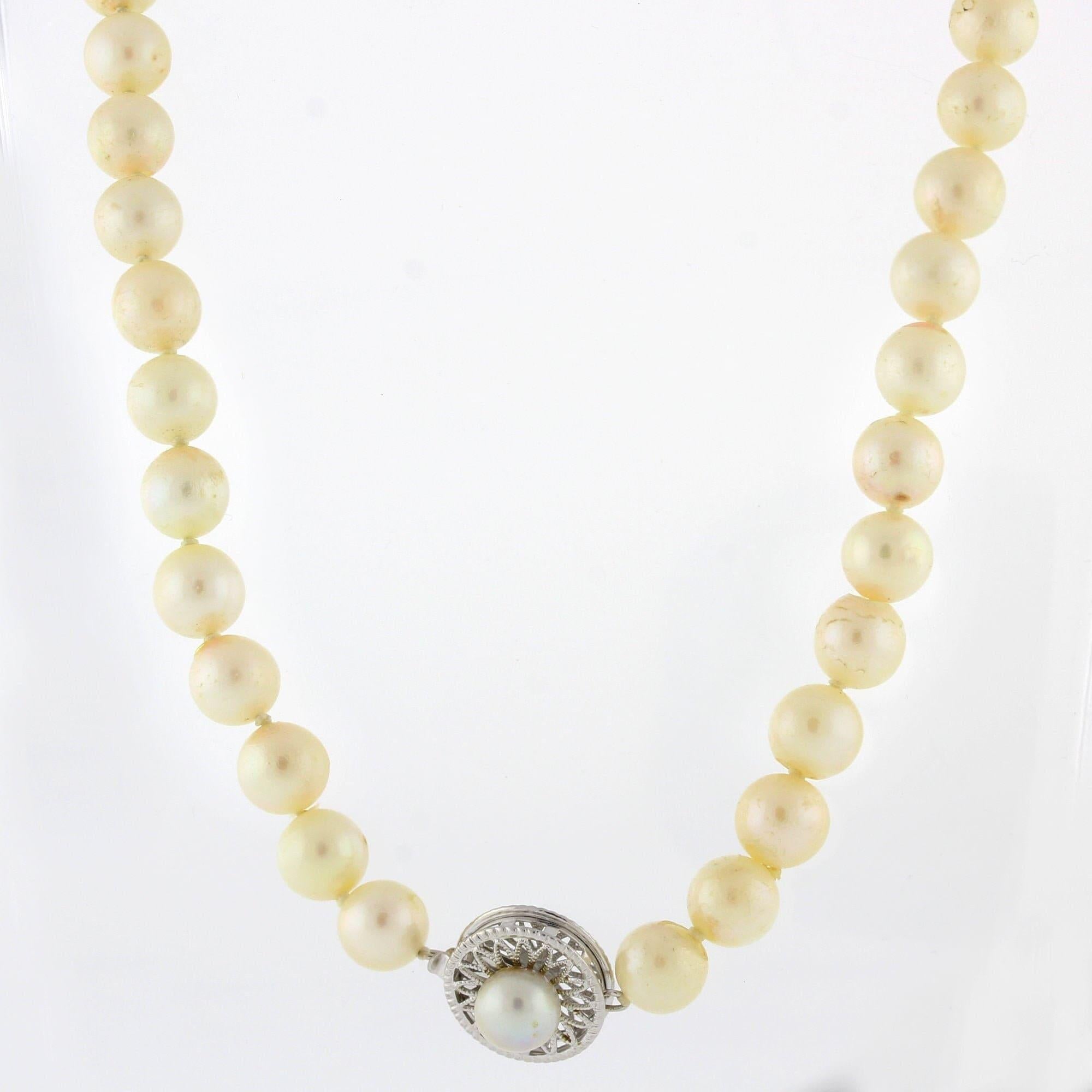 Vintage Freshwater Pearl Necklace White Gold Filigree Flower Clasp 30" Ladies