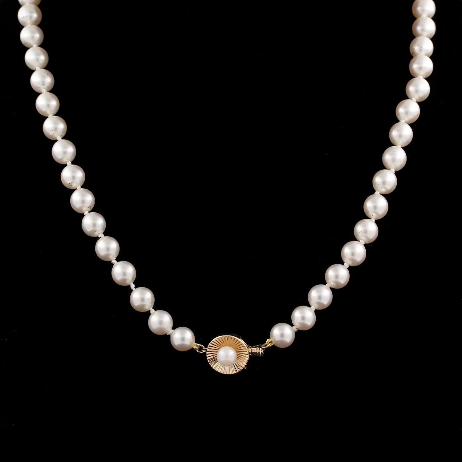 Estate Freshwater Pearl Necklace 14K Yellow Gold Pearl Accent Clasp 19" Vintage