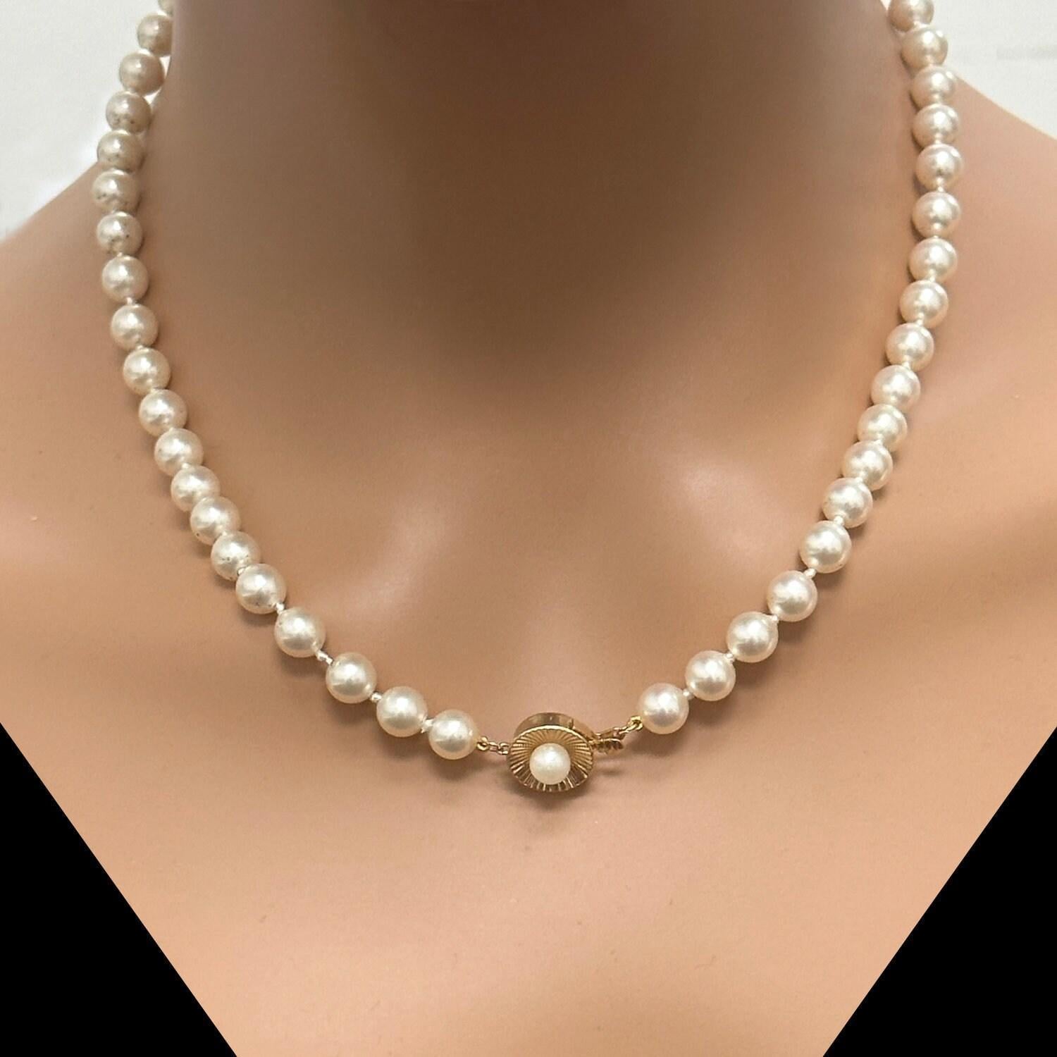 Estate Freshwater Pearl Necklace 14K Yellow Gold Pearl Accent Clasp 19" Vintage