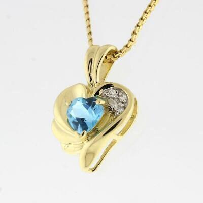 Heart Blue Topaz Diamond Heart Pendant Charm 14K Yellow Gold Ladies Estate