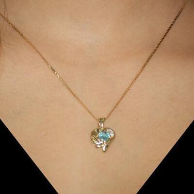 Heart Blue Topaz Diamond Heart Pendant Charm 14K Yellow Gold Ladies Estate