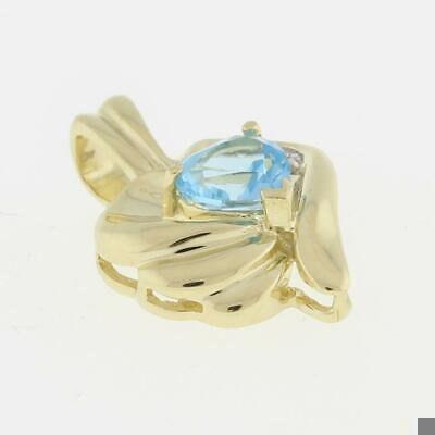 Heart Blue Topaz Diamond Heart Pendant Charm 14K Yellow Gold Ladies Estate