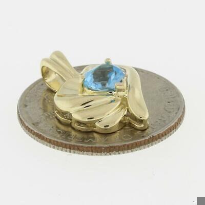 Heart Blue Topaz Diamond Heart Pendant Charm 14K Yellow Gold Ladies Estate