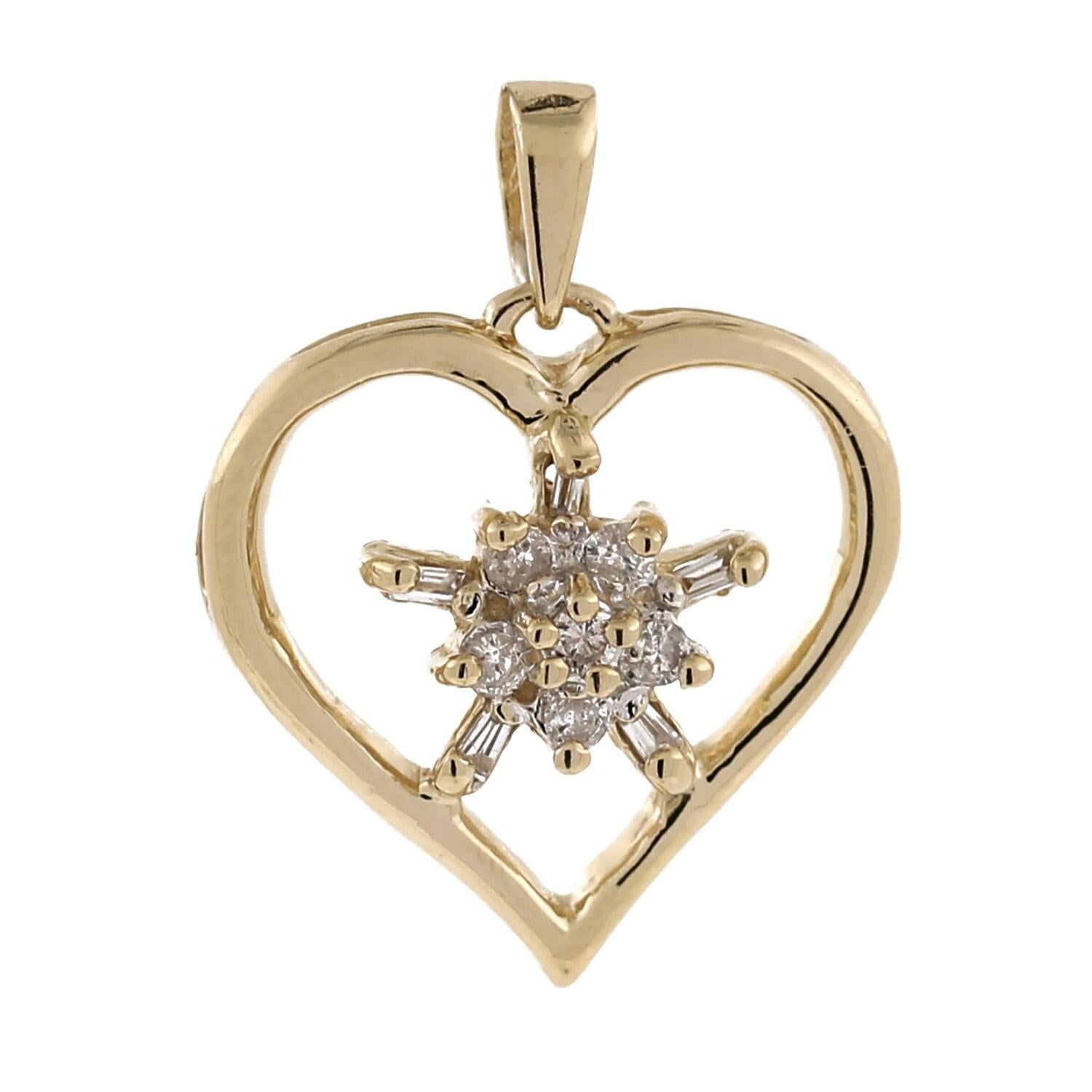 Estate Open Heart Diamond Star Pendant Charm 10K Yellow Gold 0.20 CTW 0.80"
