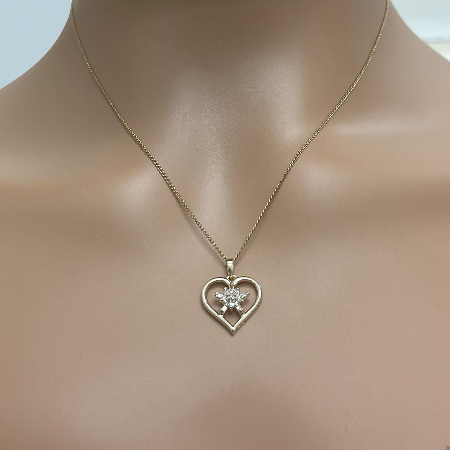 Estate Open Heart Diamond Star Pendant Charm 10K Yellow Gold 0.20 CTW 0.80"