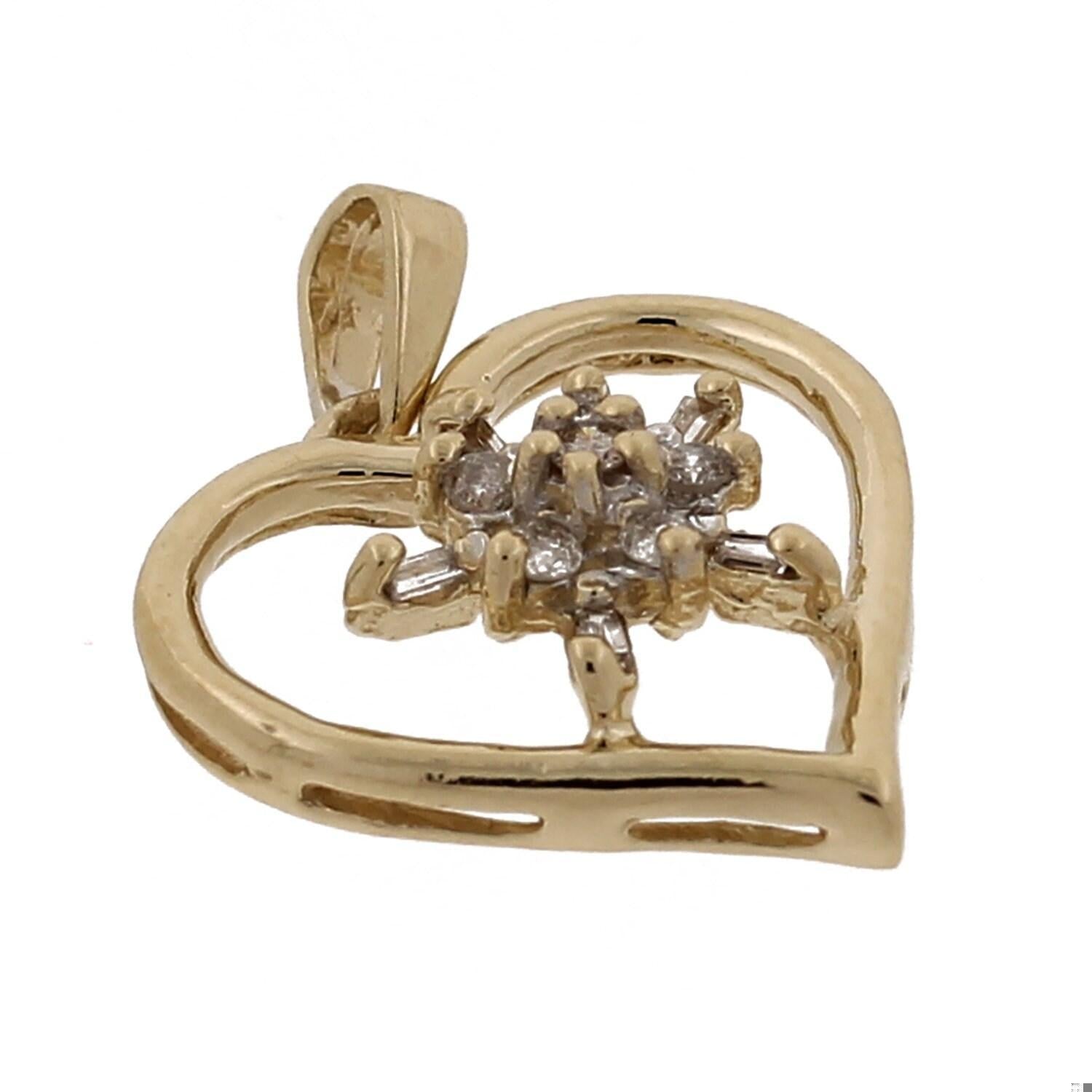 Estate Open Heart Diamond Star Pendant Charm 10K Yellow Gold 0.20 CTW 0.80"