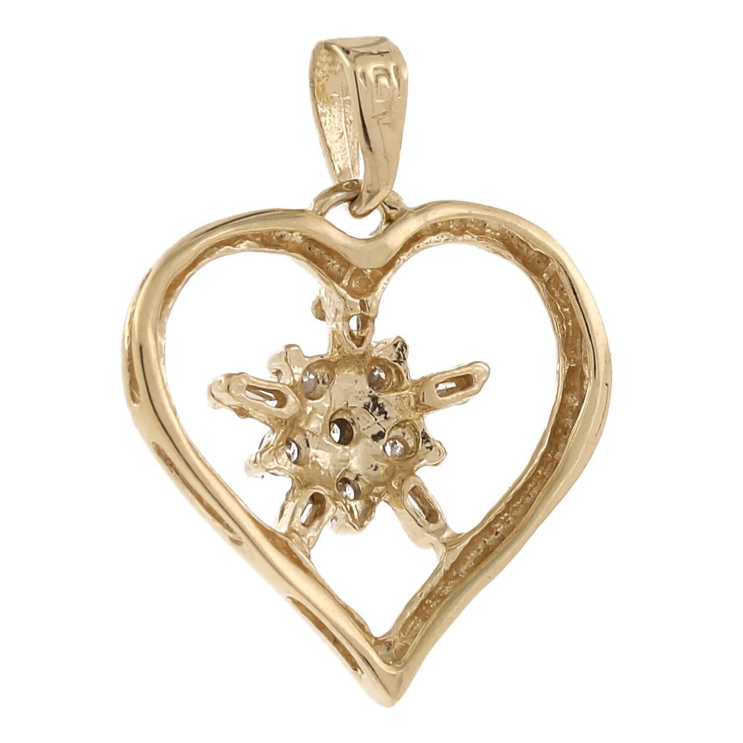 Estate Open Heart Diamond Star Pendant Charm 10K Yellow Gold 0.20 CTW 0.80"