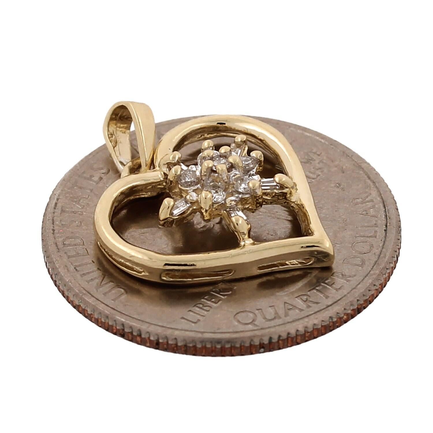 Estate Open Heart Diamond Star Pendant Charm 10K Yellow Gold 0.20 CTW 0.80"