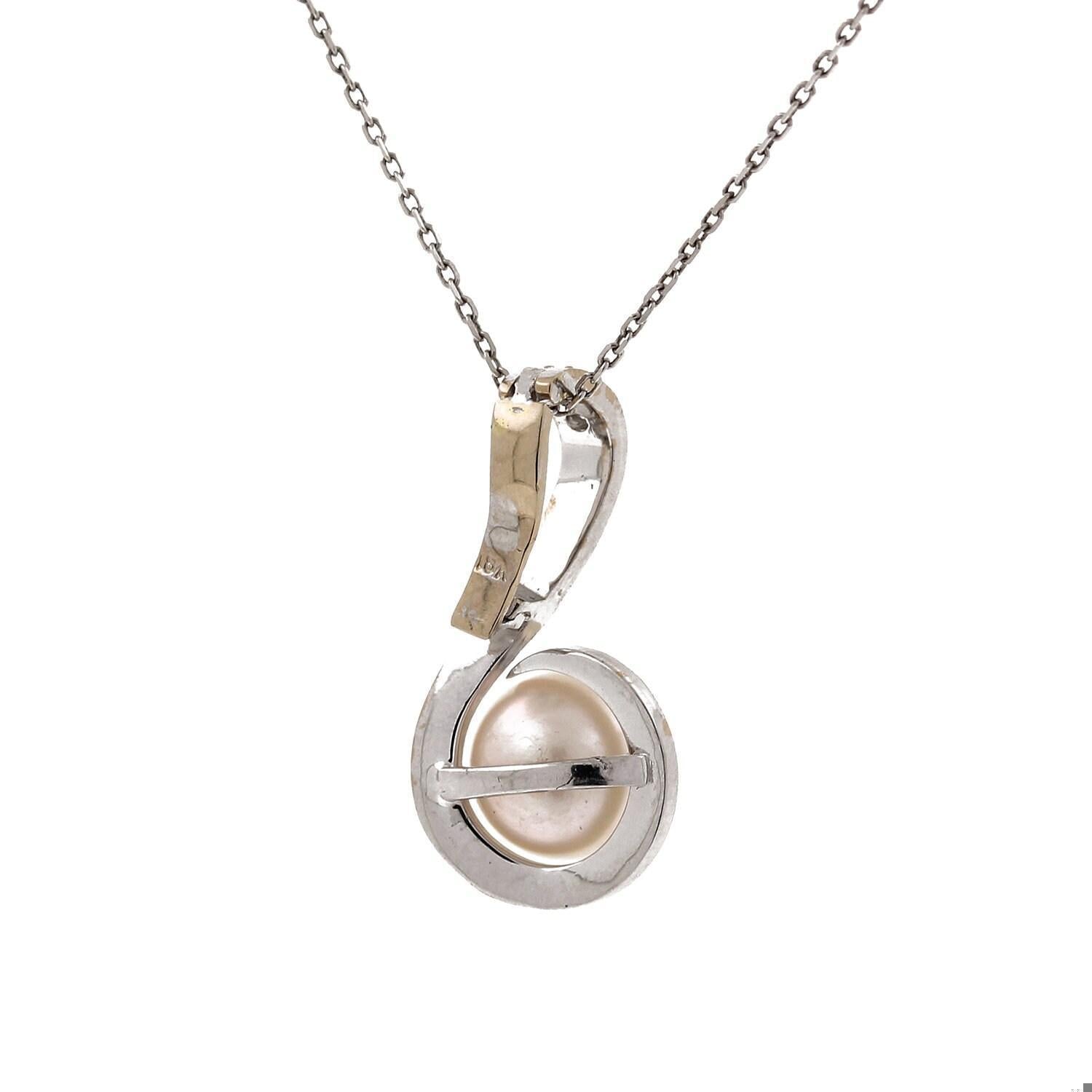 Estate Pearl Diamond Swirl Pendant 18K W/Gold 0.60 TW Diamonds 1" Snap Clasp