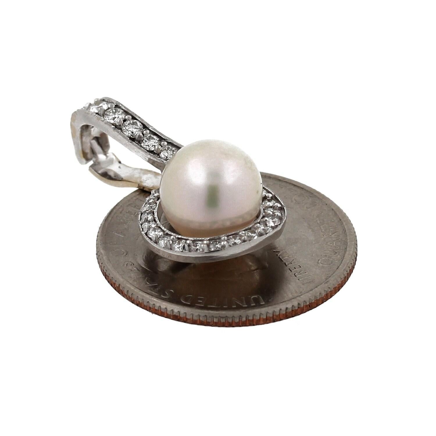 Estate Pearl Diamond Swirl Pendant 18K W/Gold 0.60 TW Diamonds 1" Snap Clasp