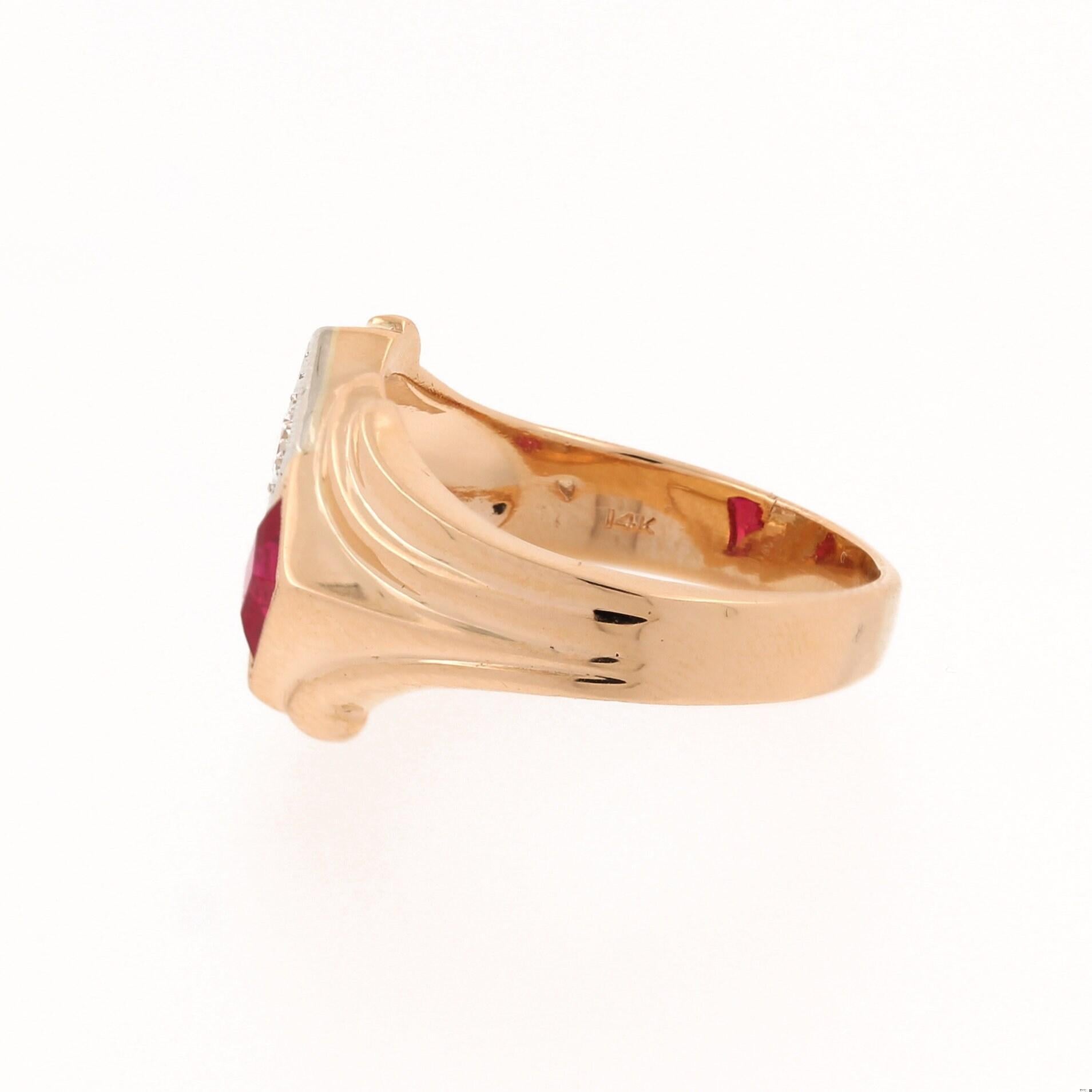 Ruby Diamond Square Cocktail Ring Yellow Gold 1.00 CTW Lab Grown Gem Size 10.75