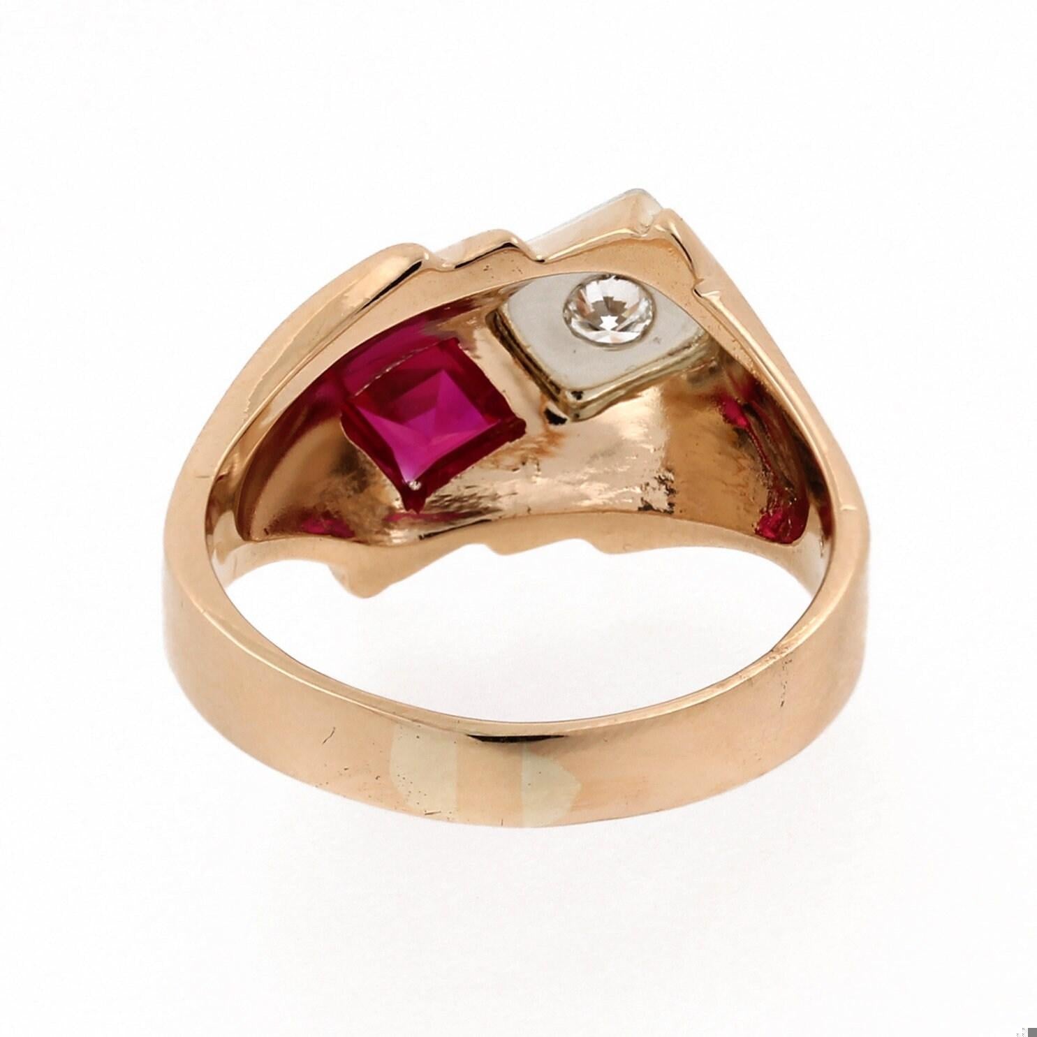 Ruby Diamond Square Cocktail Ring Yellow Gold 1.00 CTW Lab Grown Gem Size 10.75