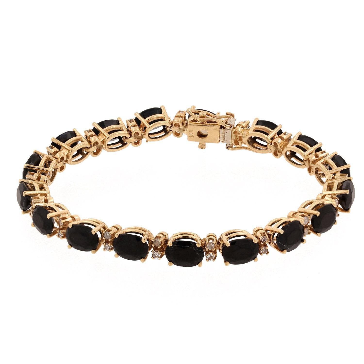 Sapphire Diamond Line Bracelet Yellow Gold 19.35 CTW 6.5" Ladies Estate