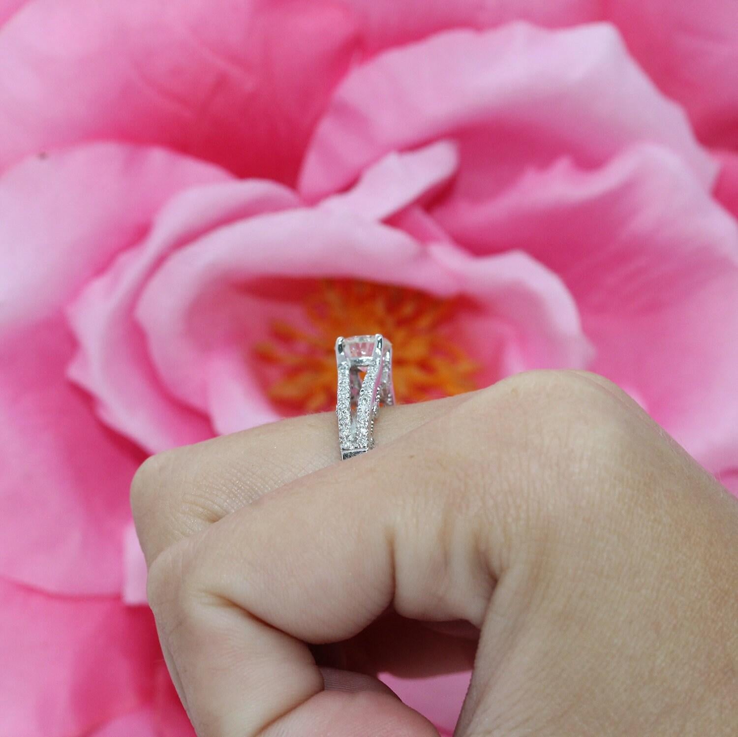 GIA Solitaire Diamond Engagement Ring With Accents 14K White Gold 1.51 TW Size 6