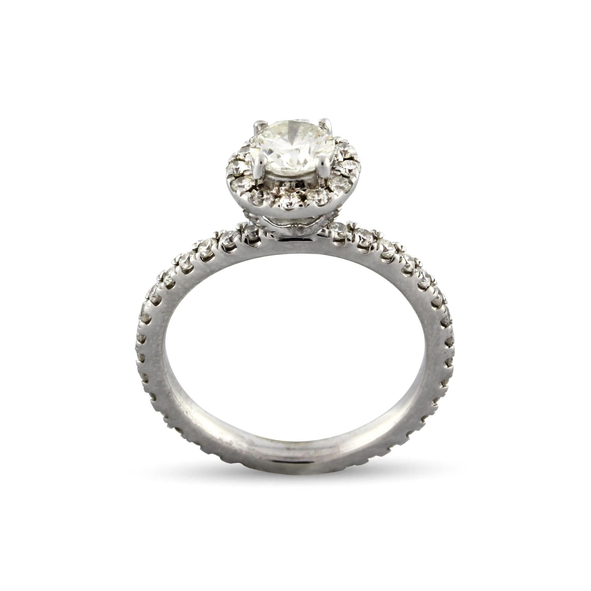 1.25 TW Halo Diamond Engagement Ring 14K White Gold Ladies Size 5 Estate