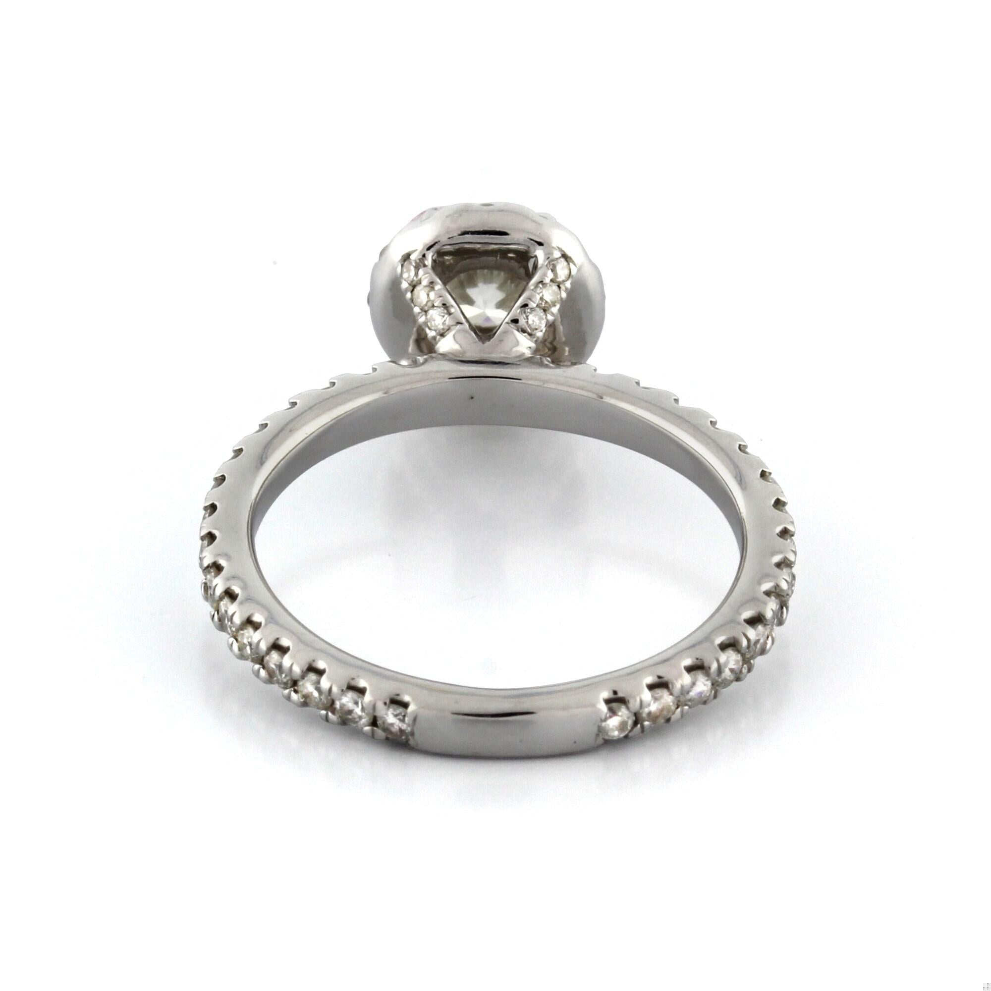 1.25 TW Halo Diamond Engagement Ring 14K White Gold Ladies Size 5 Estate