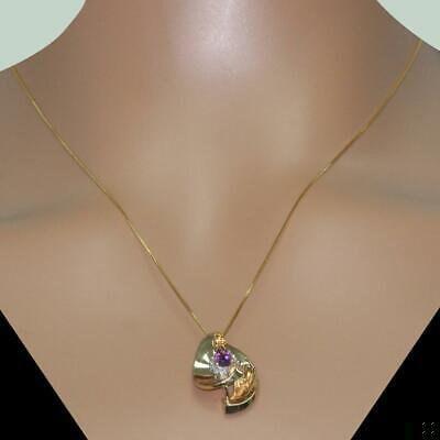 Pear Amethyst Diamond Swirl Pendant 14K Yellow Gold 0.50 CTW 1" Ladies Estate
