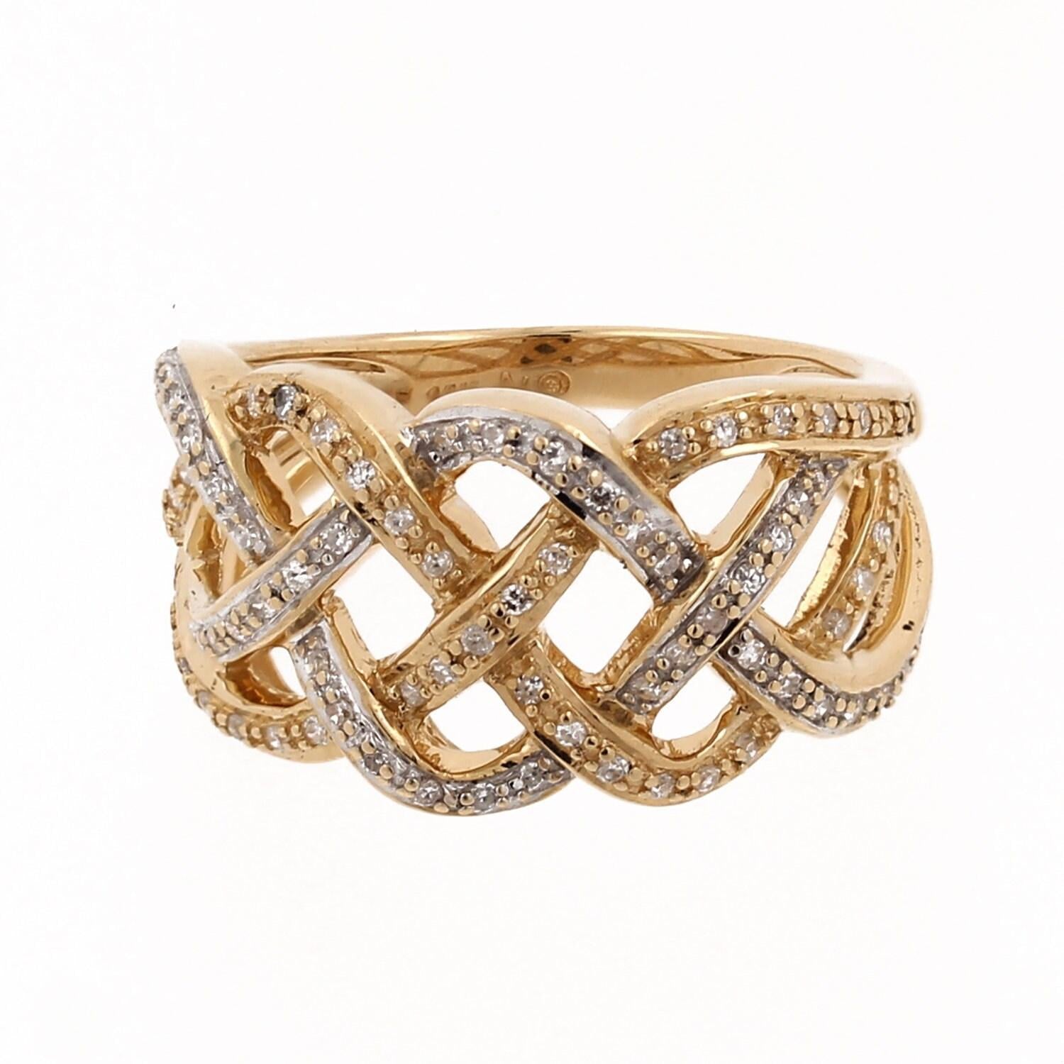 Estate Woven Diamond Crossover Band Ring 14K Two-Tone Gold 0.50 CTW Size 7