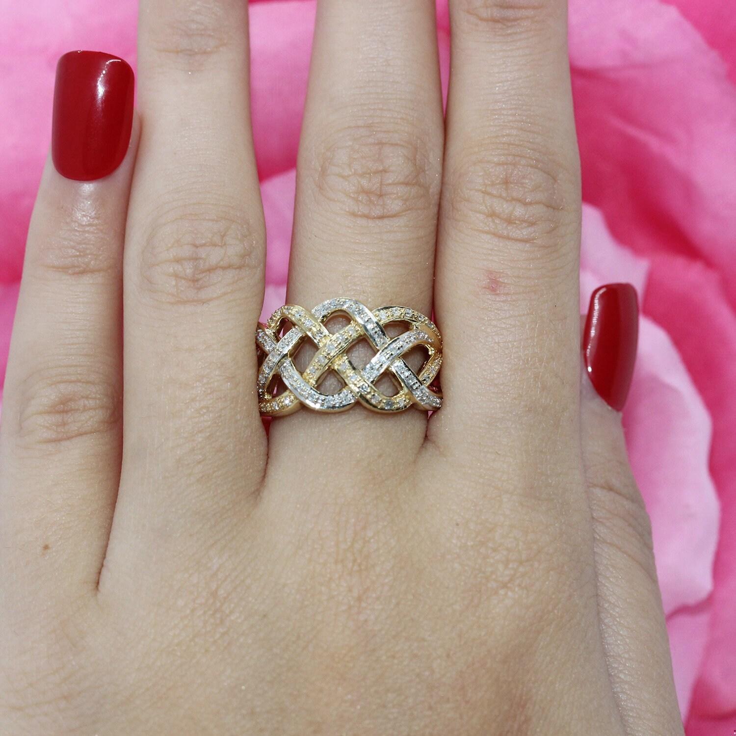 Estate Woven Diamond Crossover Band Ring 14K Two-Tone Gold 0.50 CTW Size 7