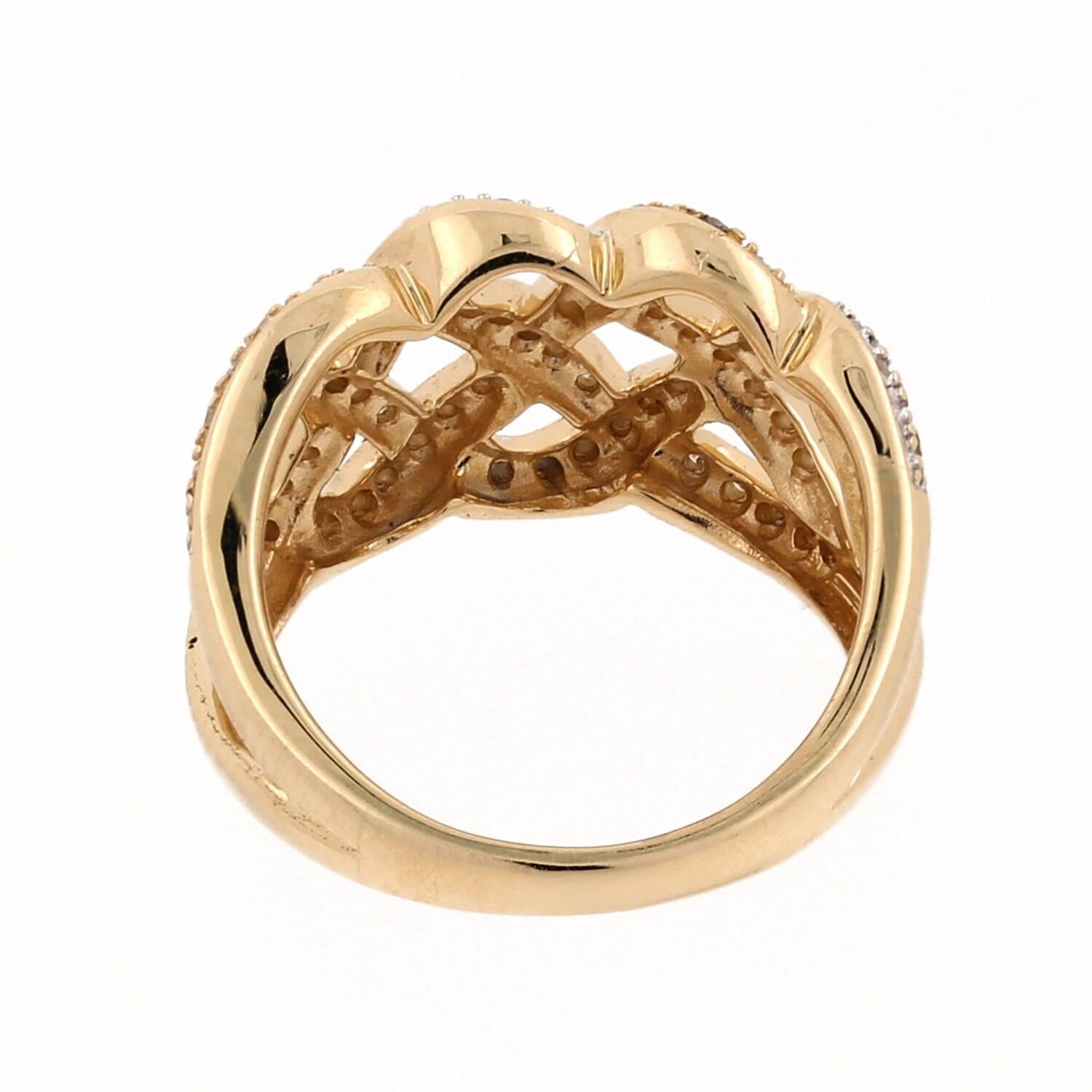 Estate Woven Diamond Crossover Band Ring 14K Two-Tone Gold 0.50 CTW Size 7