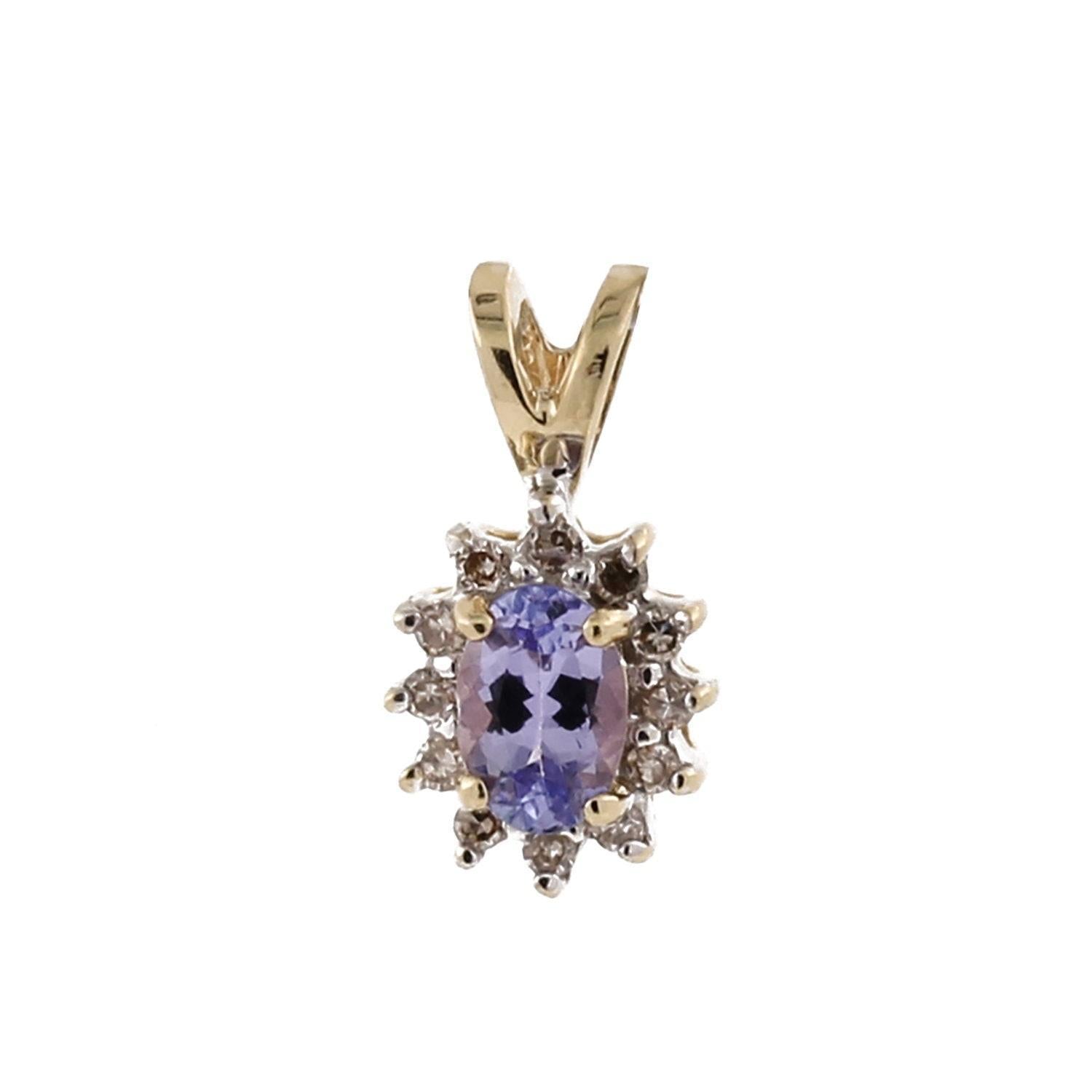 Tanzanite Halo Diamond Floral Pendant Charm 10K Gold 0.62 CTW 0.60" Ladies