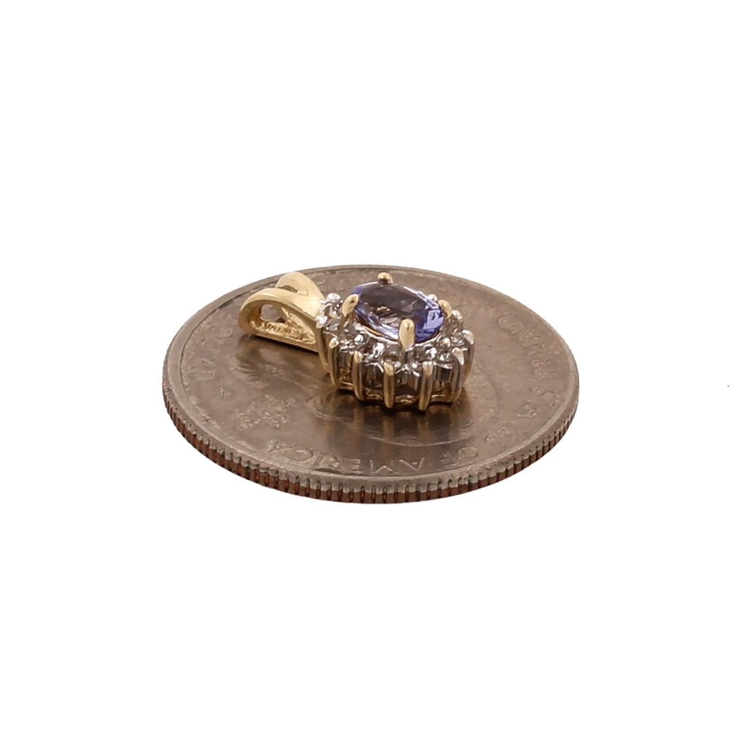 Tanzanite Halo Diamond Floral Pendant Charm 10K Gold 0.62 CTW 0.60" Ladies