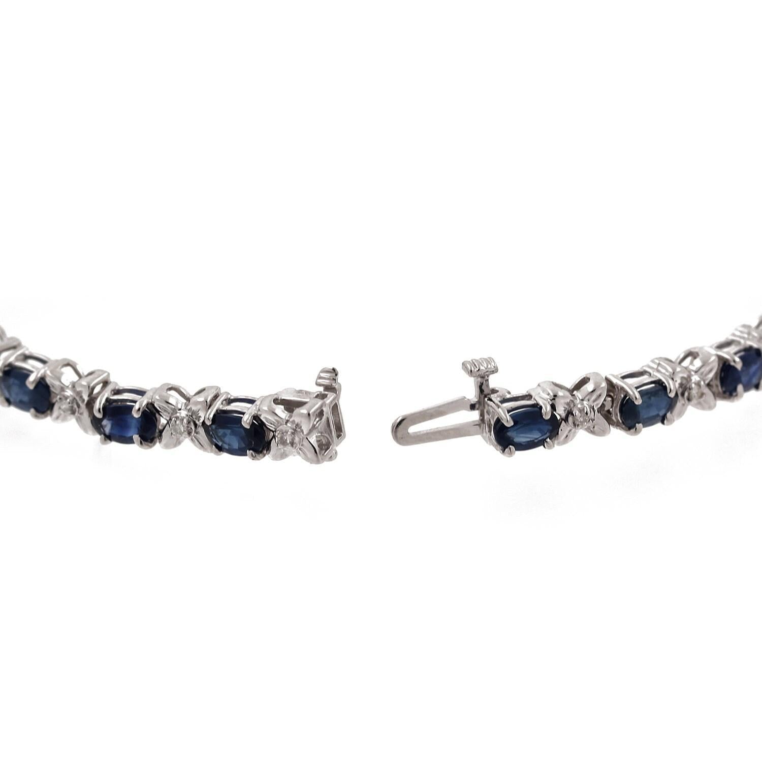 Sapphire Diamond Floral Station Bracelet White Gold 7.35 CTW 7.25" Ladies