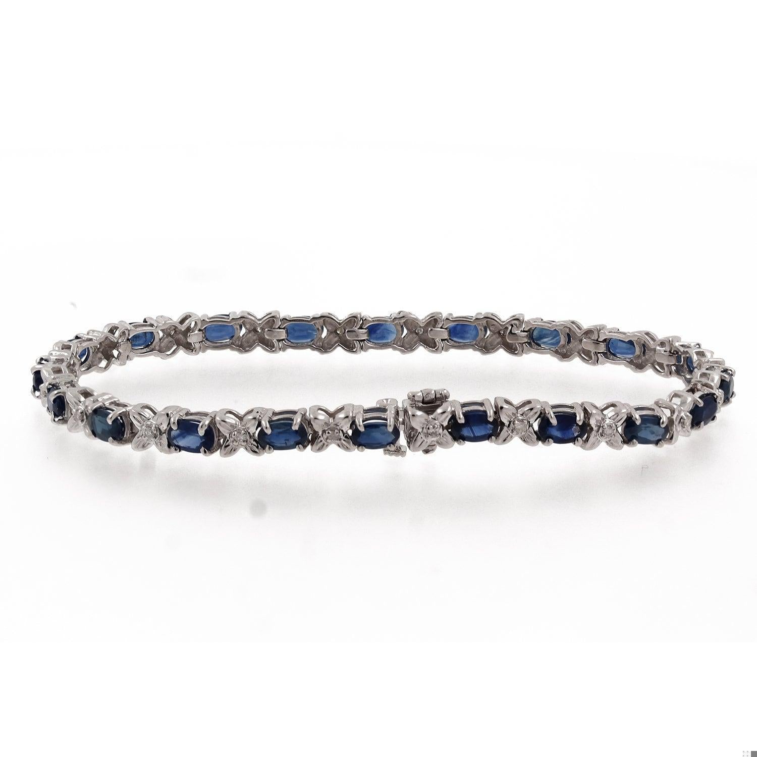 Sapphire Diamond Floral Station Bracelet White Gold 7.35 CTW 7.25" Ladies