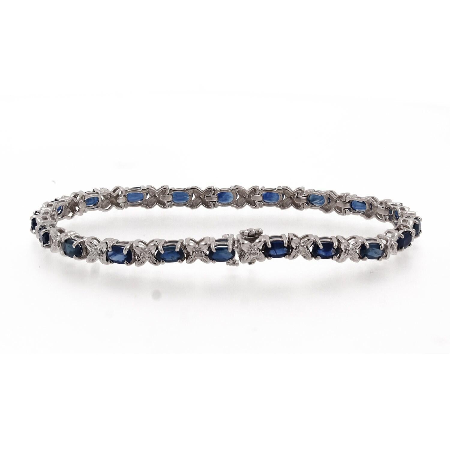 Sapphire Diamond Floral Station Bracelet White Gold 7.35 CTW 7.25" Ladies