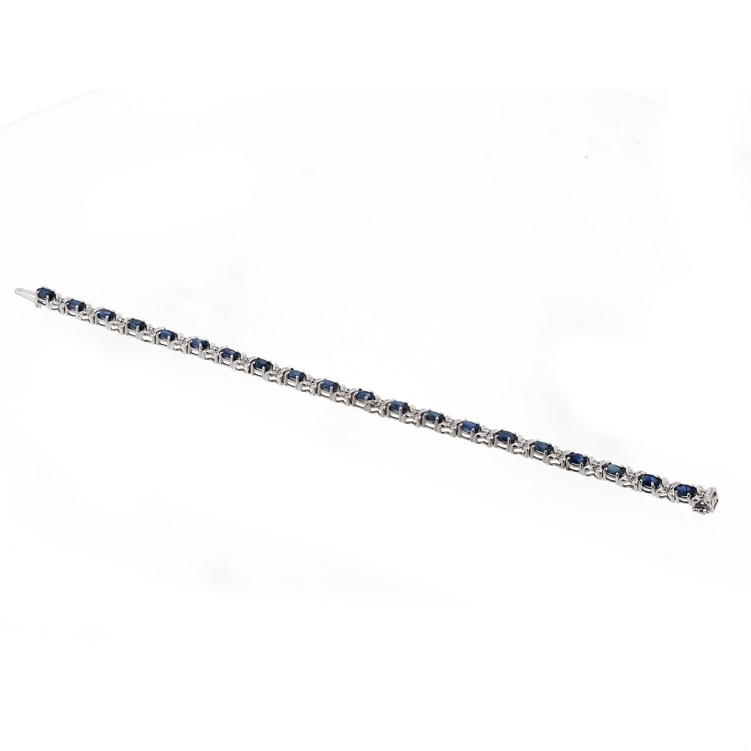 Sapphire Diamond Floral Station Bracelet White Gold 7.35 CTW 7.25" Ladies
