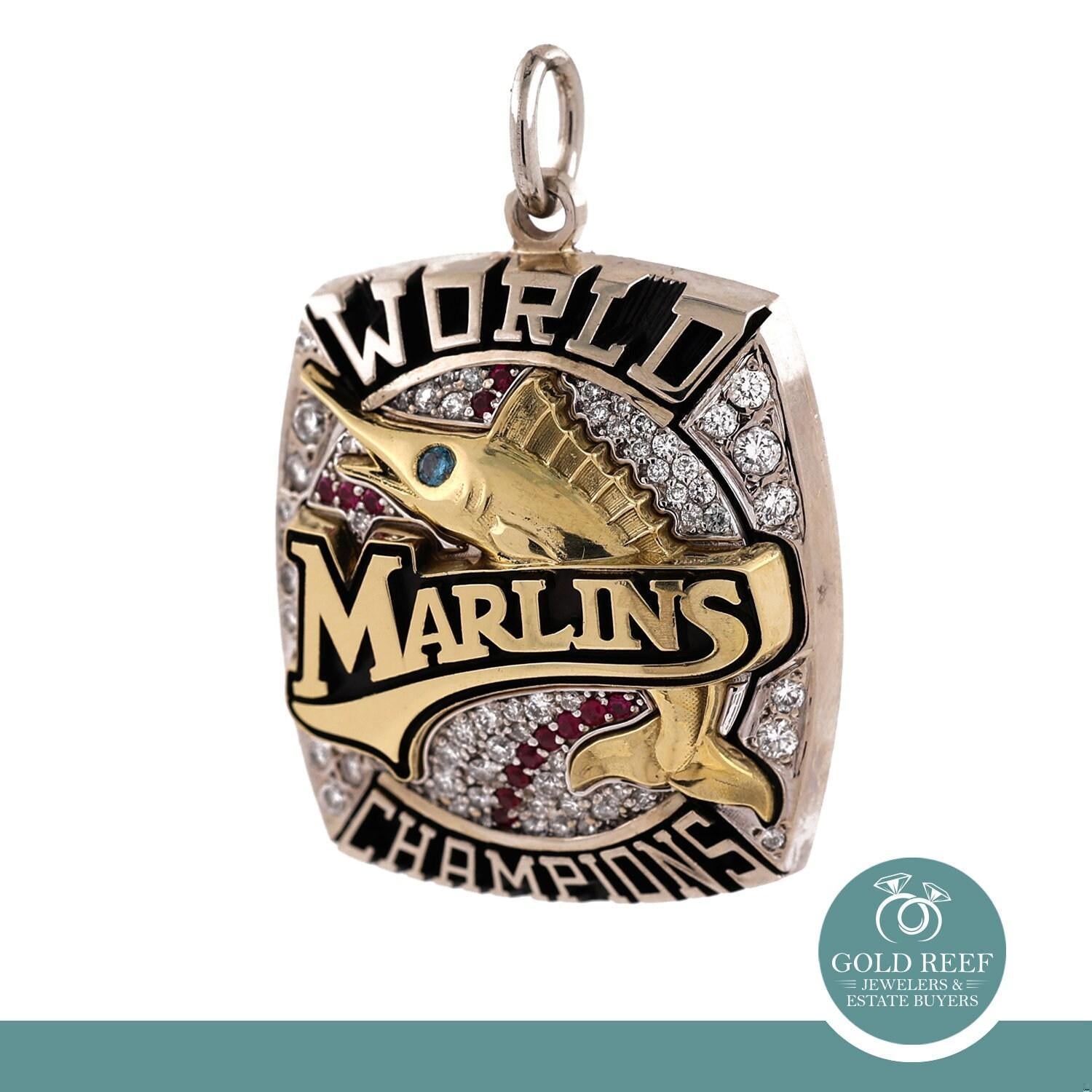 Florida Marlins 2003 World Series Pendant 14K Gold 2.08 TW Diamond Rubies 1.50"