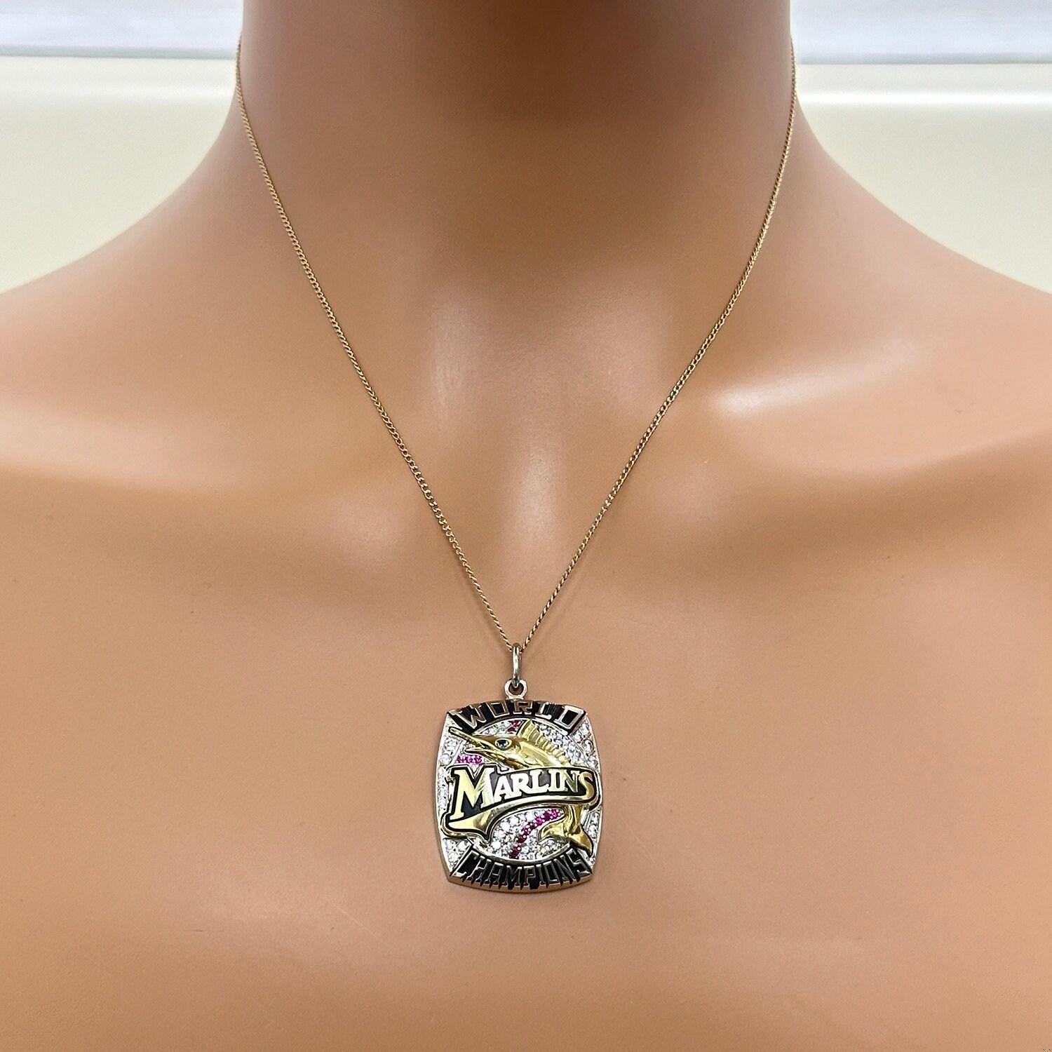 Florida Marlins 2003 World Series Pendant 14K Gold 2.08 TW Diamond Rubies 1.50"