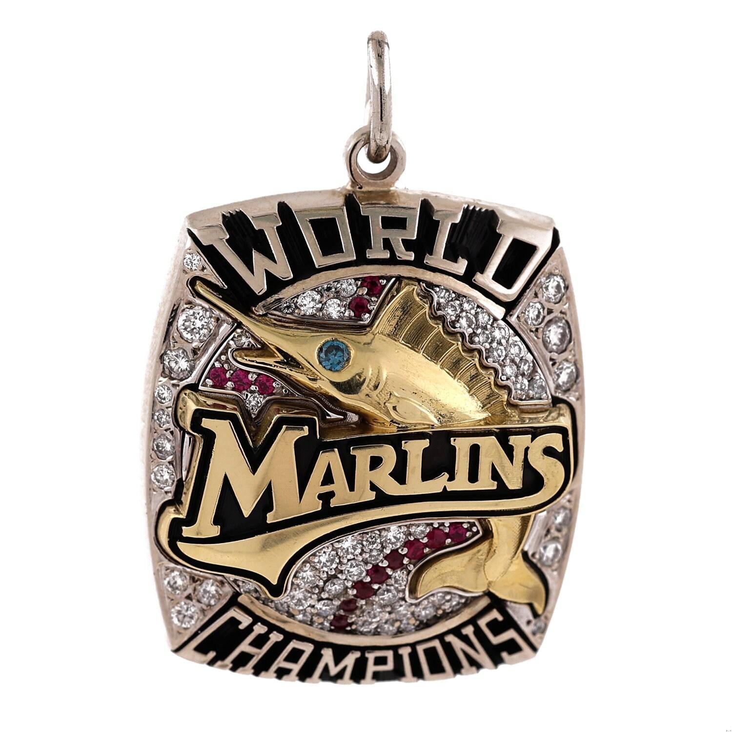 Florida Marlins 2003 World Series Pendant 14K Gold 2.08 TW Diamond Rubies 1.50"