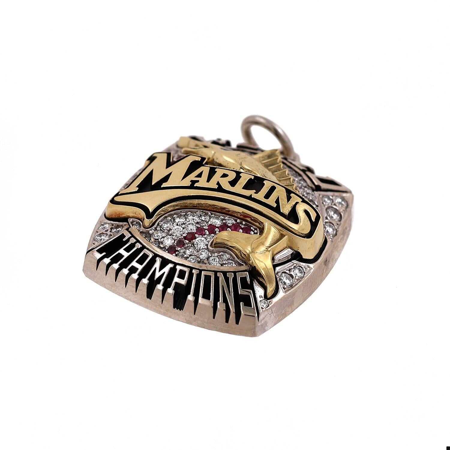 Florida Marlins 2003 World Series Pendant 14K Gold 2.08 TW Diamond Rubies 1.50"