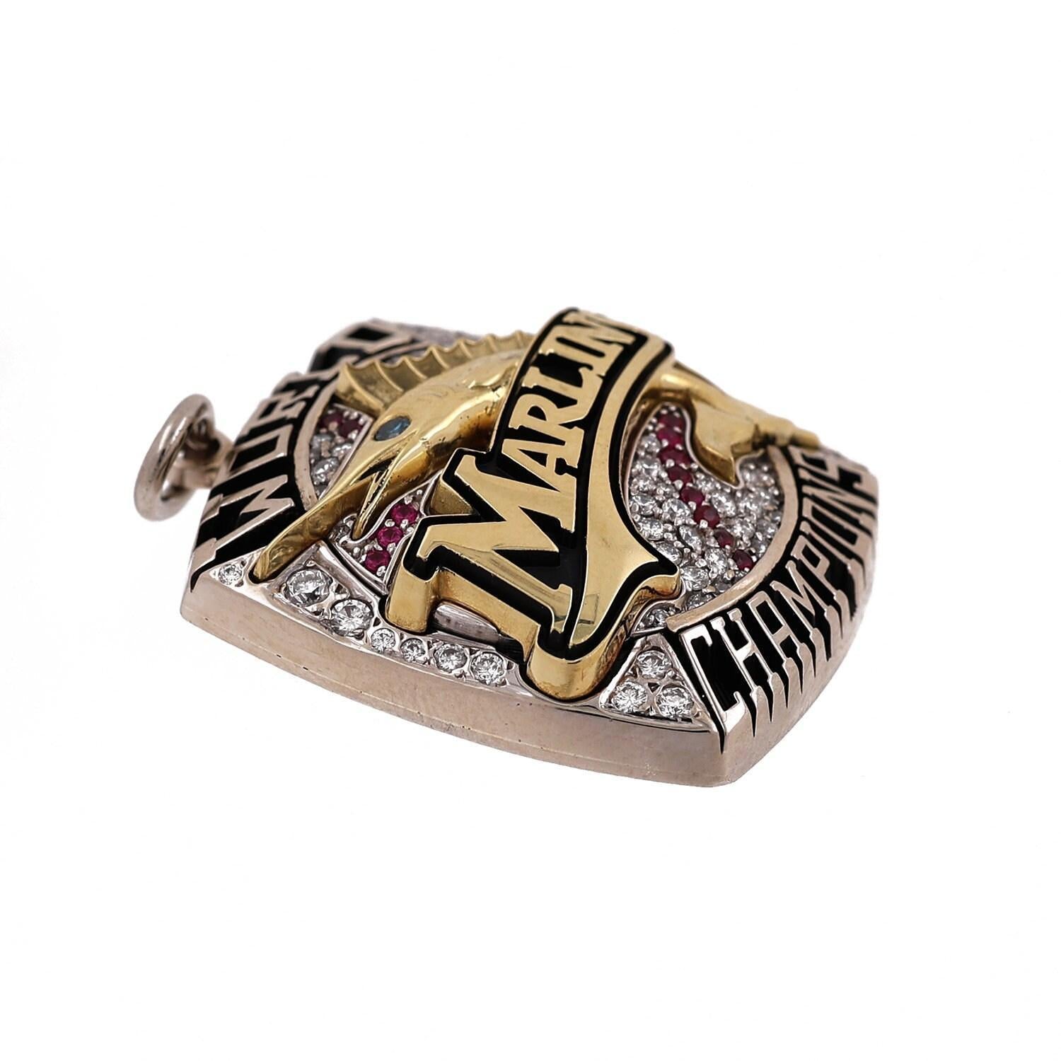 Florida Marlins 2003 World Series Pendant 14K Gold 2.08 TW Diamond Rubies 1.50"